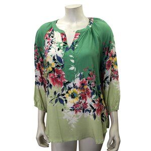 FIGUEROA & FLORAL Green & Cream Blouse With 3/4 Sleeves XL P NWT‎